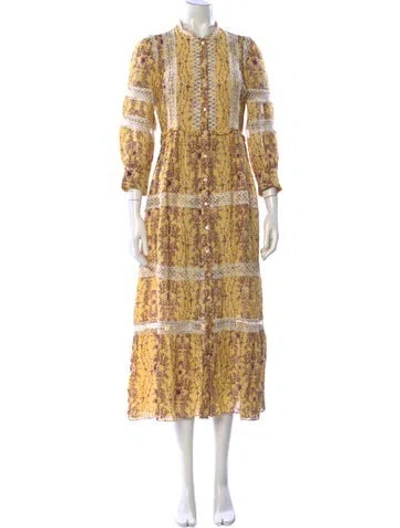 Pre-owned Sandro Floral Print Long Dress In Yellow