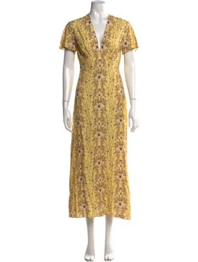 Pre-owned Sandro Floral Print Long Dress In Yellow