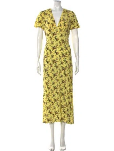 Pre-owned Sandro Floral Print Long Dress In Yellow