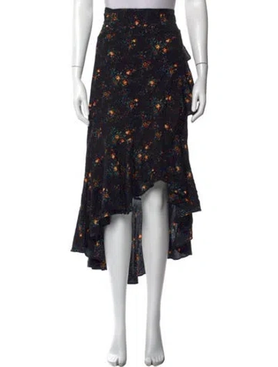 Pre-owned Sandro Floral Print Long Skirt In Black