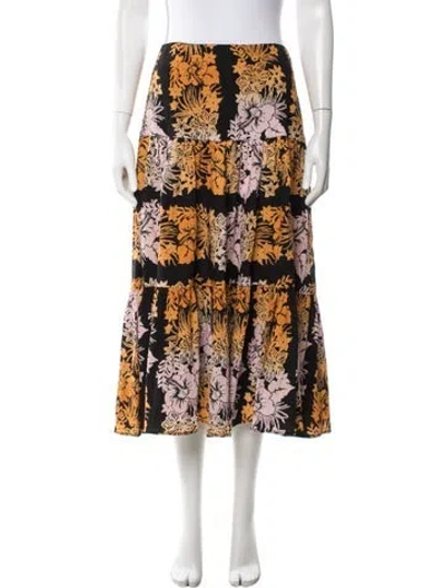 Pre-owned Sandro Floral Print Long Skirt In Black