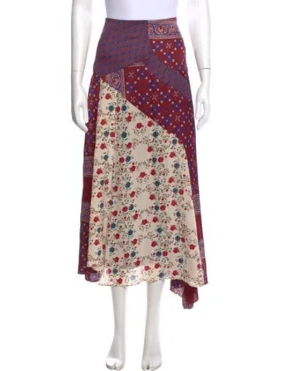 Pre-owned Sandro Floral Print Long Skirt In Burgundy