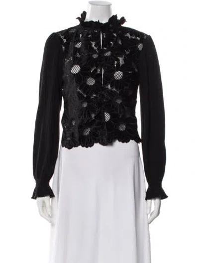 Pre-owned Sandro Floral Print Long Sleeve Blouse In Black