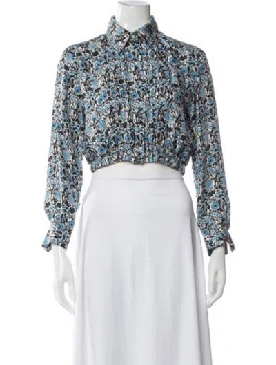 Pre-owned Sandro Floral Print Long Sleeve Blouse In Blue/white