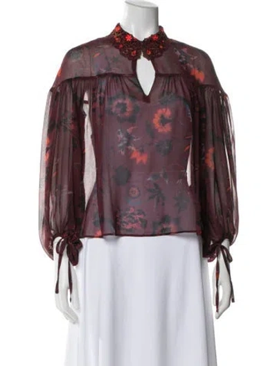 Pre-owned Sandro Floral Print Long Sleeve Blouse In Brown
