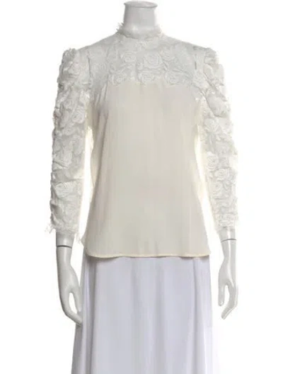 Pre-owned Sandro Floral Print Long Sleeve Blouse In White