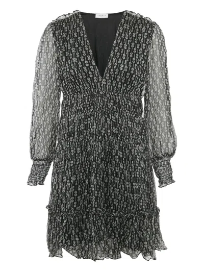 Pre-owned Sandro Floral-print Long-sleeve Dress In Black