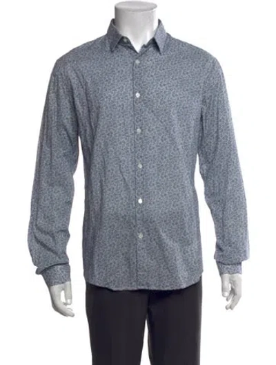Pre-owned Sandro Floral Print Long Sleeve Dress Shirt In Blue/green