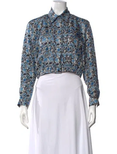 Pre-owned Sandro Floral Print Long Sleeve Top In Blue