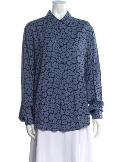 Pre-owned Sandro Floral Print Long Sleeve Top In Blue