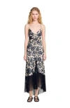 Sandro Silk Fringed Midi Dress In Black