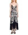 Sandro Silk Fringed Midi Dress In Ecru/black
