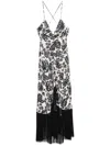 Sandro Floral-print Midi Dress In Neutrals