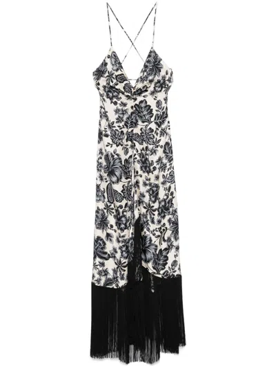 Sandro Floral-print Midi Dress In Neutrals