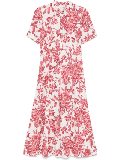 Sandro Floral-print Midi Dress In Rouges