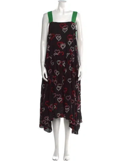 Pre-owned Sandro Floral Print Midi Length Dress In Black