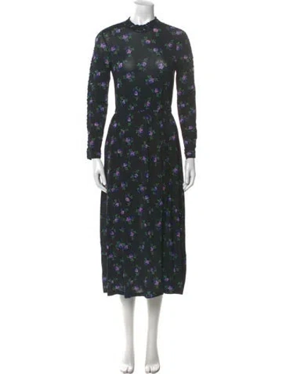 Pre-owned Sandro Floral Print Midi Length Dress In Black