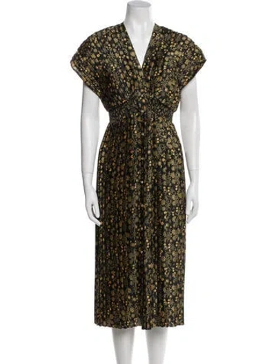 Pre-owned Sandro Floral Print Midi Length Dress In Black
