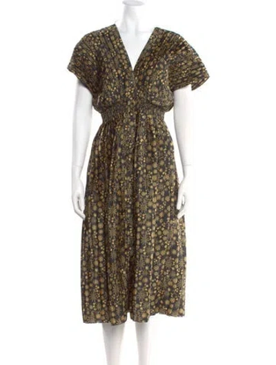 Pre-owned Sandro Floral Print Midi Length Dress In Black