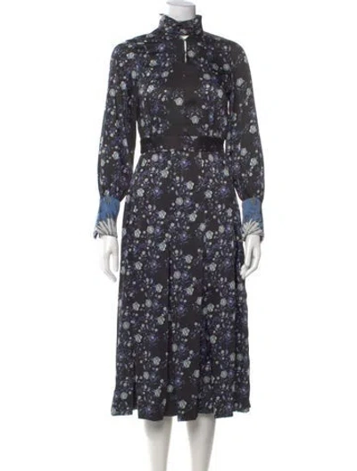 Pre-owned Sandro Floral Print Midi Length Dress In Black