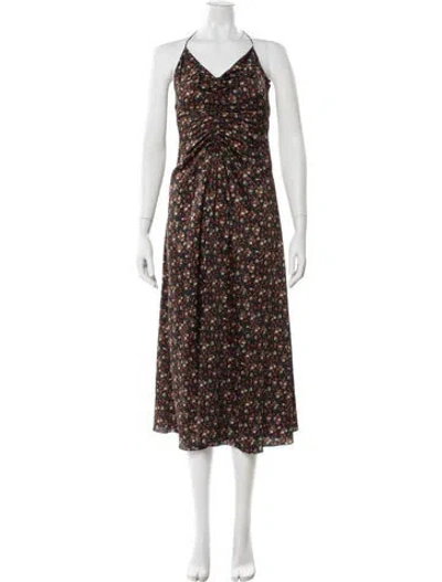 Pre-owned Sandro Floral Print Midi Length Dress In Black