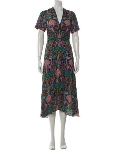 Pre-owned Sandro Floral Print Midi Length Dress In Black