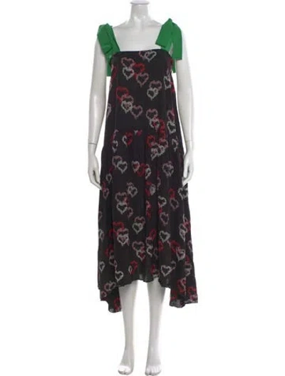 Pre-owned Sandro Floral Print Midi Length Dress In Black