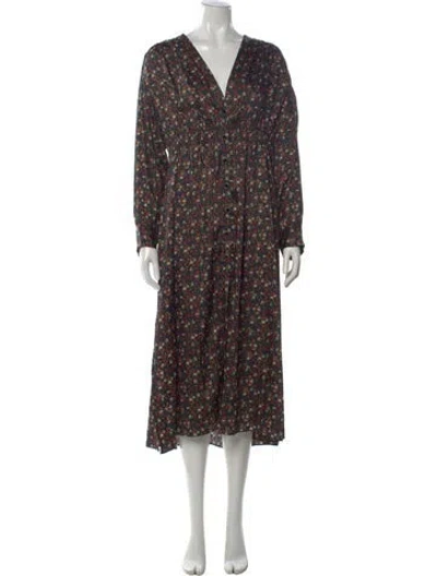 Pre-owned Sandro Floral Print Midi Length Dress In Black