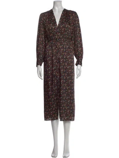 Pre-owned Sandro Floral Print Midi Length Dress In Black