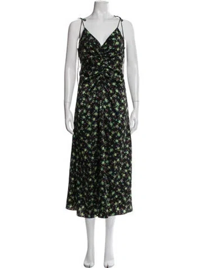 Pre-owned Sandro Floral Print Midi Length Dress In Black