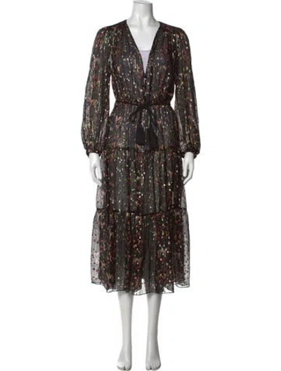 Pre-owned Sandro Floral Print Midi Length Dress In Black