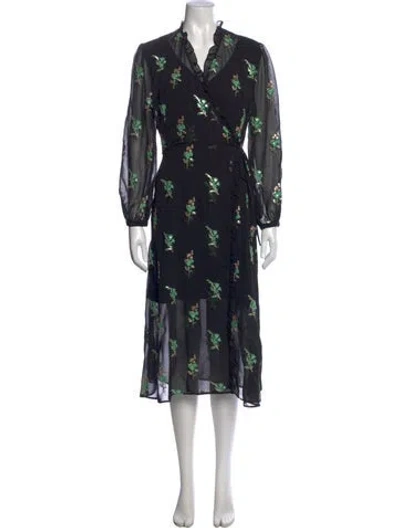 Pre-owned Sandro Floral Print Midi Length Dress In Black