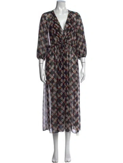 Pre-owned Sandro Floral Print Midi Length Dress In Black