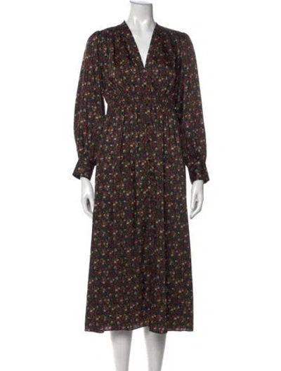 Pre-owned Sandro Floral Print Midi Length Dress In Black