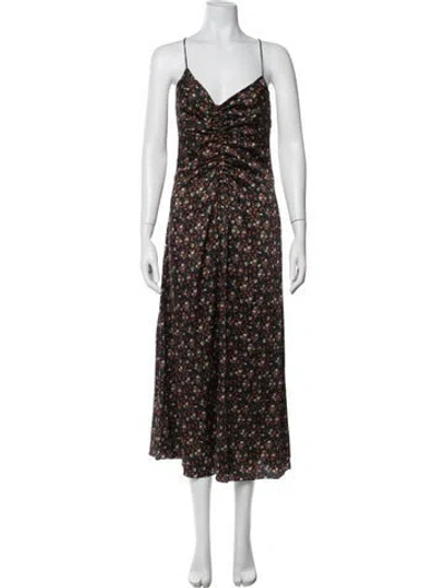 Pre-owned Sandro Floral Print Midi Length Dress In Black
