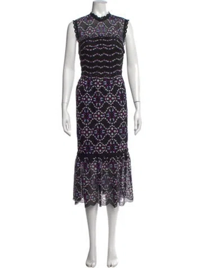 Pre-owned Sandro Floral Print Midi Length Dress In Black