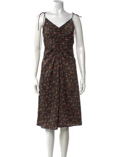 Pre-owned Sandro Floral Print Midi Length Dress In Black