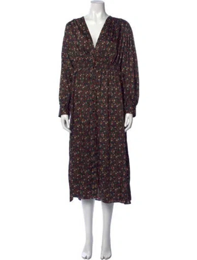 Pre-owned Sandro Floral Print Midi Length Dress In Black