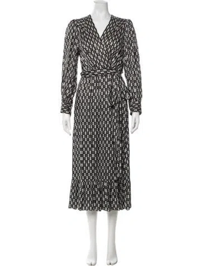 Pre-owned Sandro Floral Print Midi Length Dress In Black/white