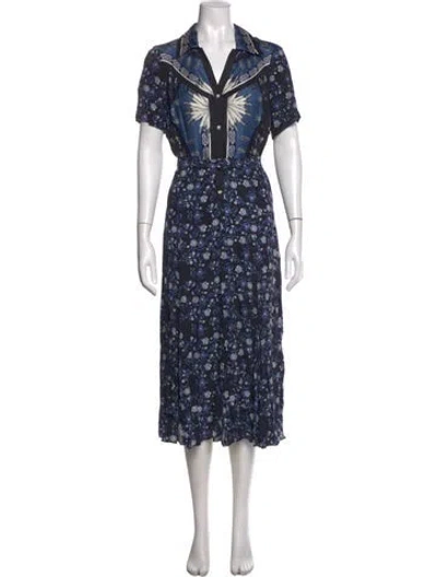Pre-owned Sandro Floral Print Midi Length Dress In Blue