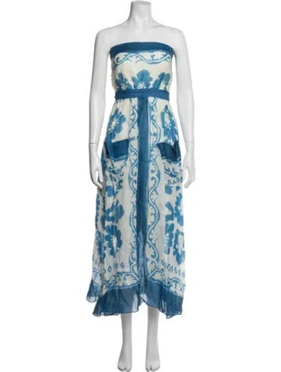 Pre-owned Sandro Floral Print Midi Length Dress In Blue