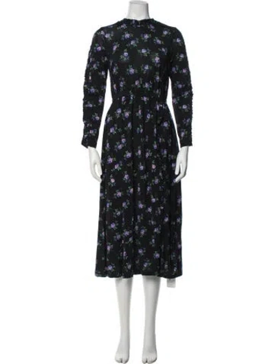 Pre-owned Sandro Floral Print Midi Length Dress In Blue