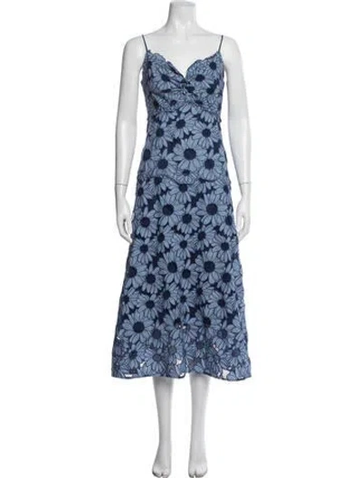 Pre-owned Sandro Floral Print Midi Length Dress In Blue
