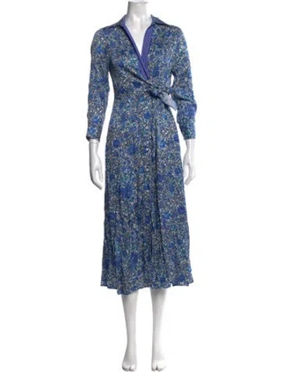 Pre-owned Sandro Floral Print Midi Length Dress In Blue