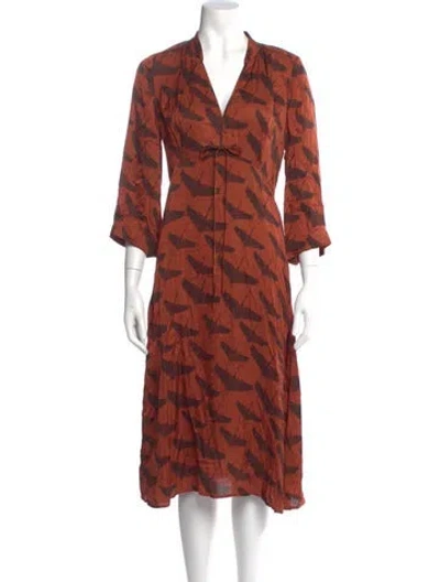 Pre-owned Sandro Floral Print Midi Length Dress In Brown