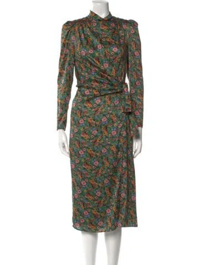 Pre-owned Sandro Floral Print Midi Length Dress In Green