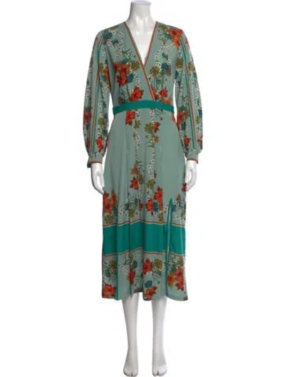 Pre-owned Sandro Floral Print Midi Length Dress In Green