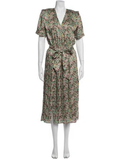 Pre-owned Sandro Floral Print Midi Length Dress In Green