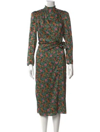 Pre-owned Sandro Floral Print Midi Length Dress In Green