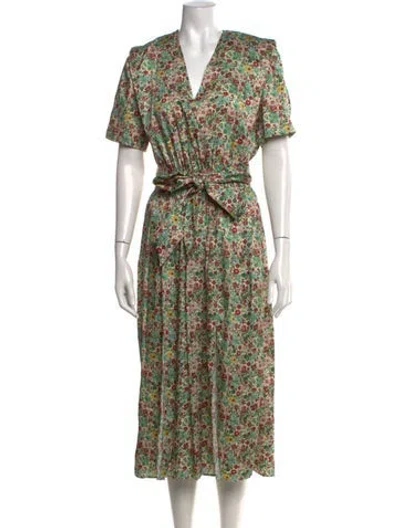 Pre-owned Sandro Floral Print Midi Length Dress In Green
